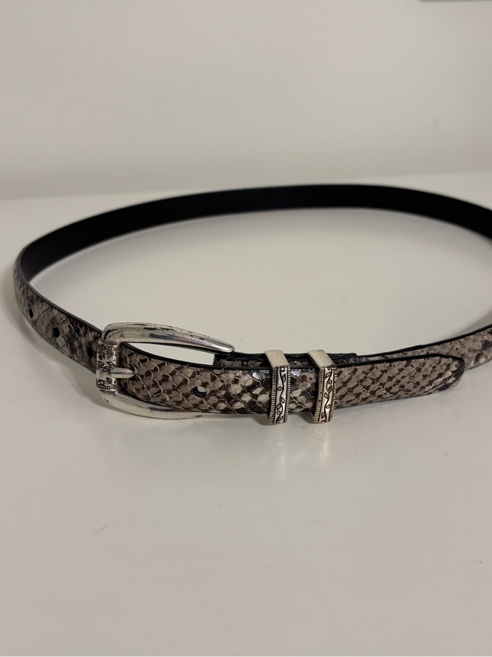 Brighton Gray/Black Snake Print #C3631 Skinny Adj  Belt Silver Buckle Size 32